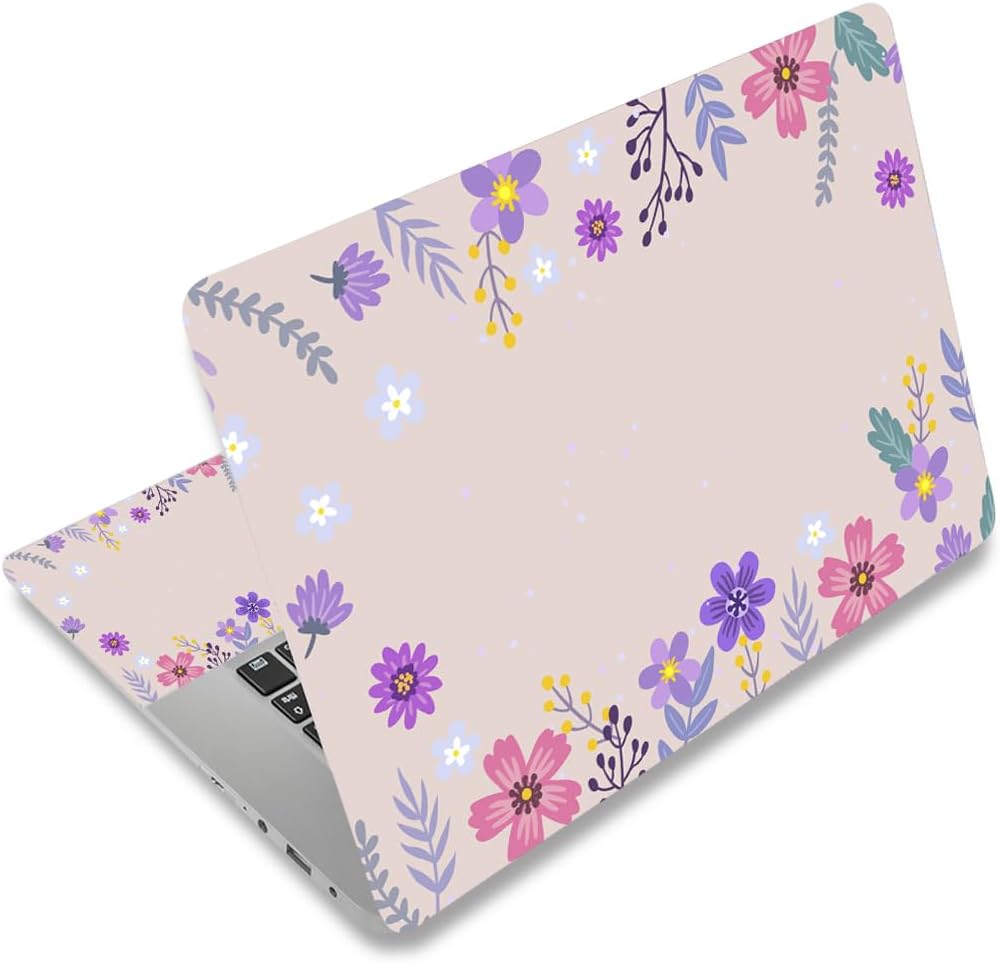 RUYIDAY Universal Vinyl Laptop Skin Sticker Decal front view showing pastel floral aesthetic pattern