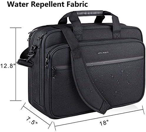 KROSER 18 inch laptop bag side view demonstrating the expandable zipper feature