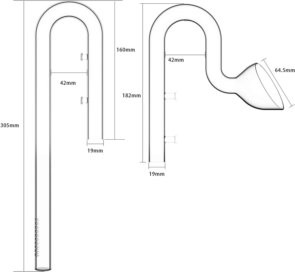 FZONE glass inflow and outflow tubes with brush