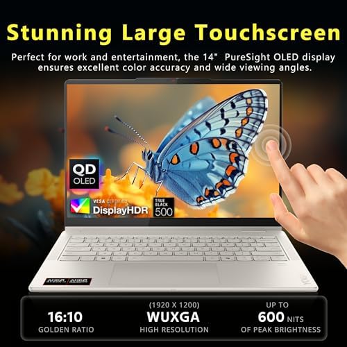 Lenovo Yoga 7 side view showing the ultra thin profile and advanced connectivity ports including USB Type C and HDMI.