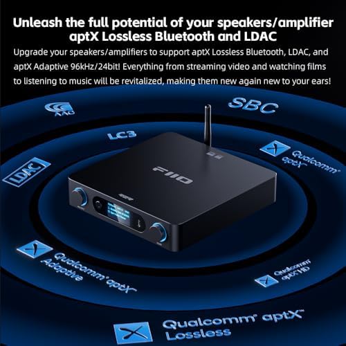 FiiO BR15 R2R wireless audio adapter showcasing digital inputs including USB Type-C optical and coaxial