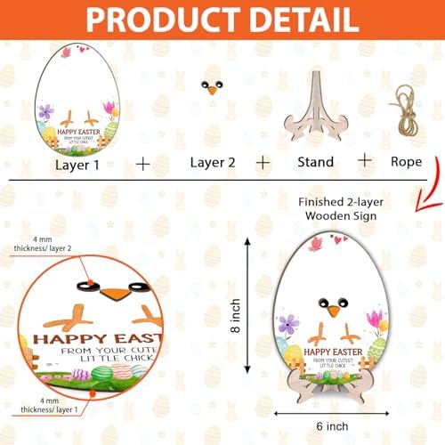 Wonderjune First Easter gift plaque showing the packaging dimensions and back display setup.
