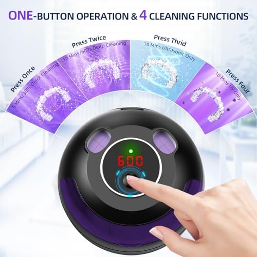 Orthodontic aligner cleaning machine displaying four smart touch modes