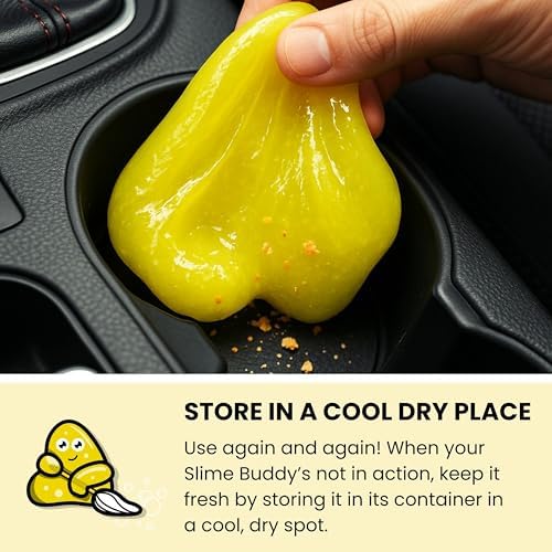 Lemon scented cleaning slime being pressed into a car air vent