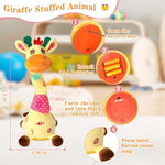 Toddler playing with LLUKEME talking stuffed giraffe