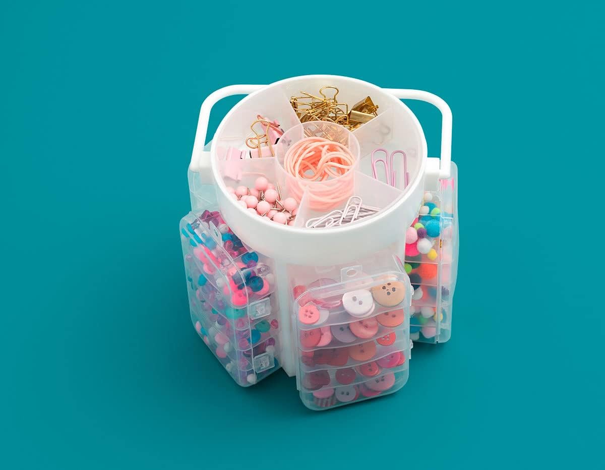 We R Memory Keepers multi-color craft supply caddy loaded with trinkets