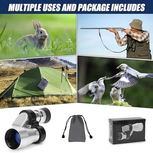 Premium 10x20mm mini pocket zoom telescope displayed with its protective travel pouch and wrist strap