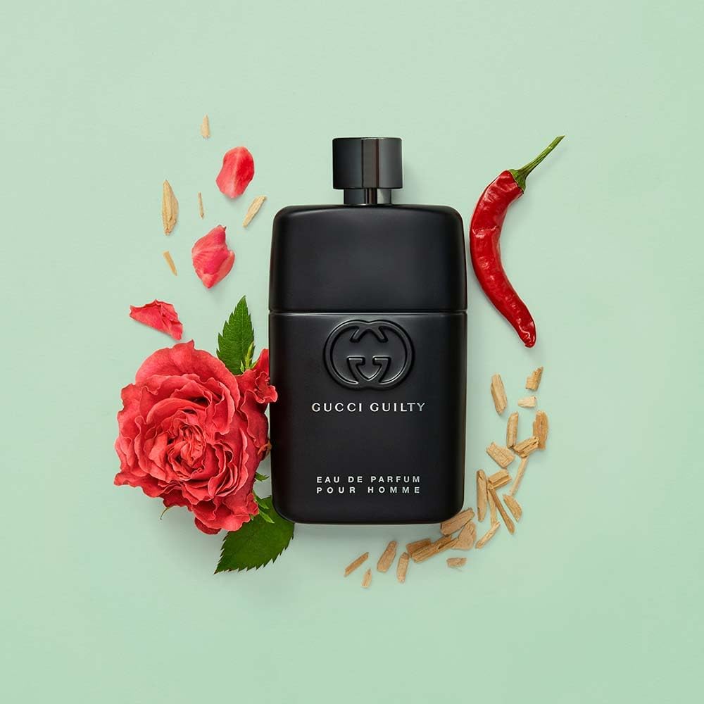 Gucci Guilty Eau De Parfum bottle captured under natural lighting conditions.