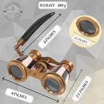 Handheld women theater glasses featuring manual central knurled focus wheel