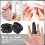 Fourteen pieces of elastic finger gloves organized to show complete kit contents
