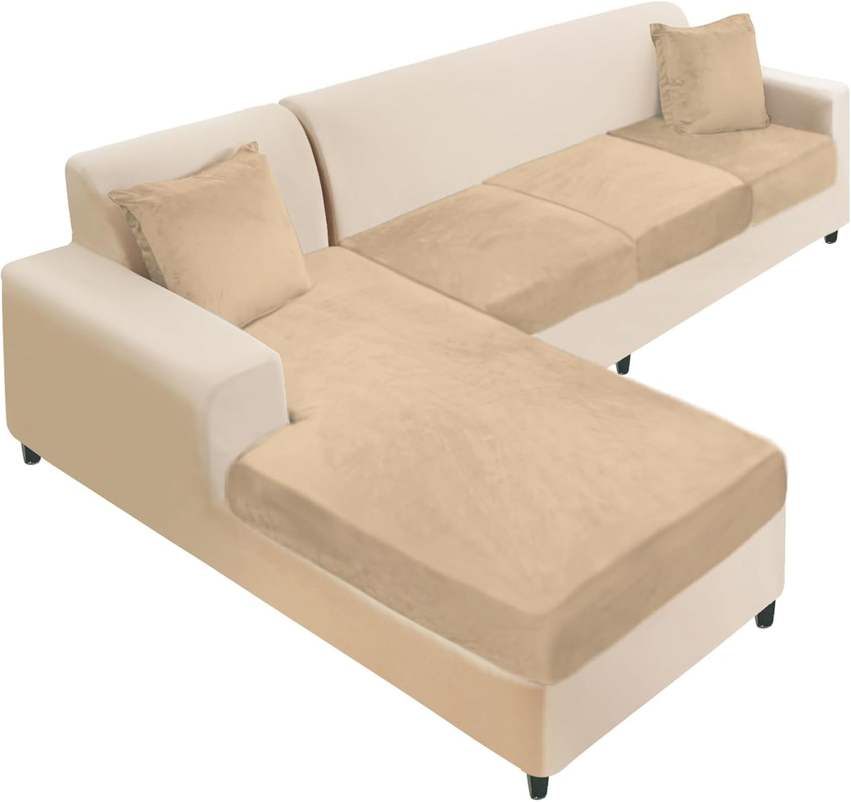 NAISI Sectional Couch Cover 3 Pieces Velvet Separate Couch Cushion Covers L Shape Soft Stretch Sofa Slipcovers with 2pcs Pillowcases for Left/Right Chaise Sectional Couch(2 Seater+1 Chaise,Navy) - Image 9