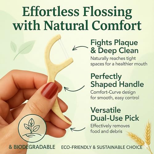 LP LivingPro biodegradable eco friendly tooth flossers demonstrating the shred resistant dual lines