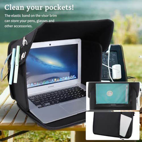 YUMTIM outdoor glare shield protecting a fourteen inch laptop screen