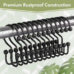 Rust resistant metal double hooks hanging a heavy decorative curtain and protective liner separately