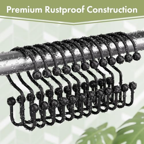 Rust resistant metal double hooks hanging a heavy decorative curtain and protective liner separately