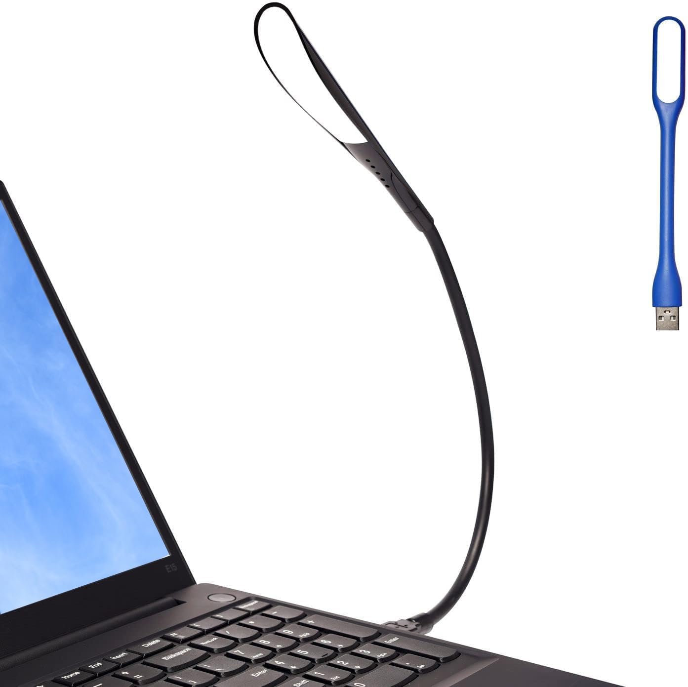 EBYPHAN dimmable USB lamp front view plugged into a laptop keyboard