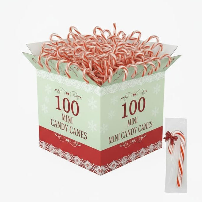 Generic Mini Candy Canes Peppermint 100 Count front view bulk box packaging