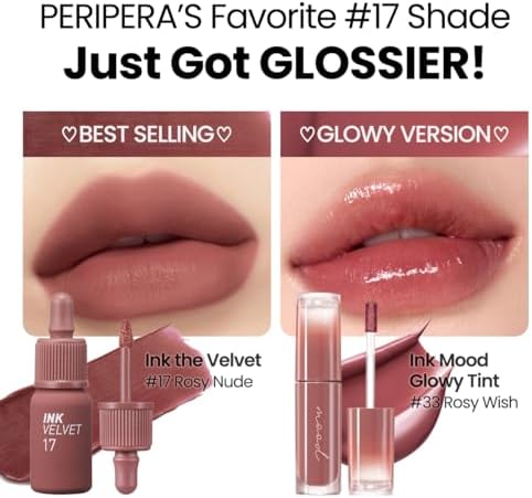 Glossy lip stain swatch of shade 033 Rosy Wish on a clean surface highlighting the pinkish mauve color.