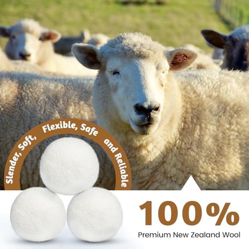 Voglux laundry dryer balls package showing three extra large white wool spheres