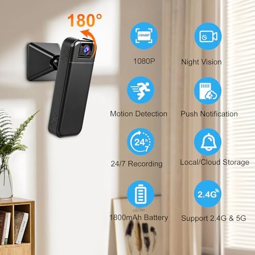 SUJTKZL portable security camera angled view highlighting the cooling vents and mounting bracket.