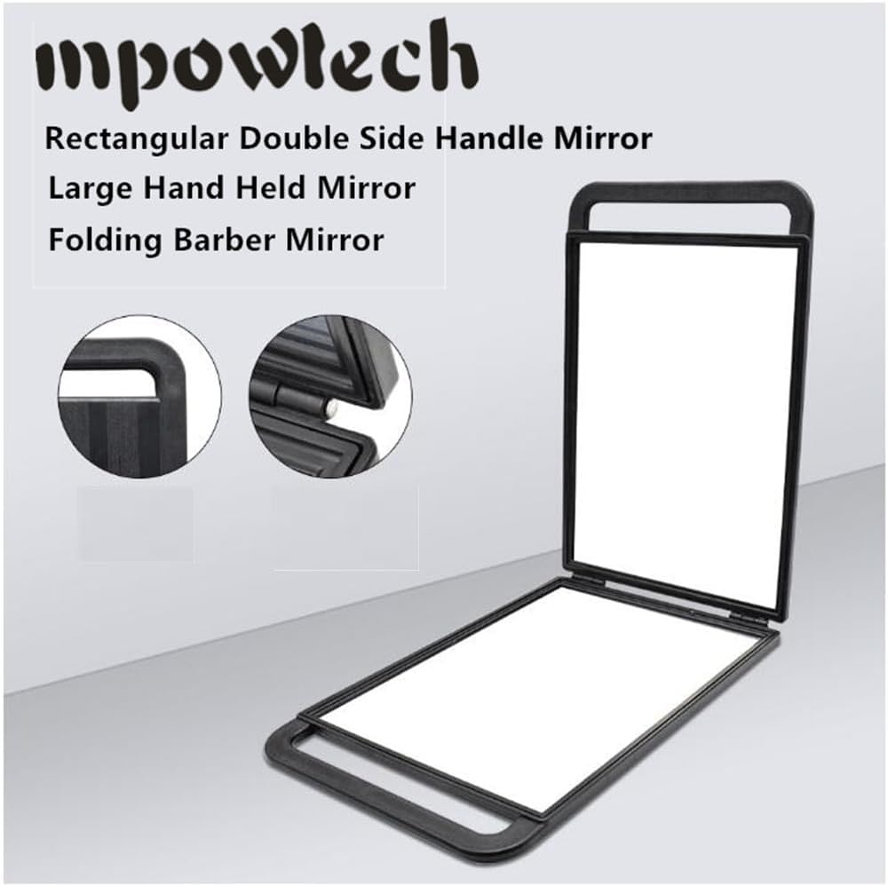 Mpowtech salon mirror being held by ergonomic dual handles