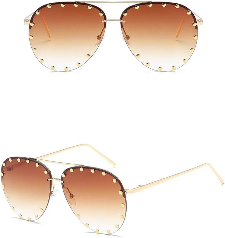 Chezi rimless studded aviator sunglasses side profile displaying thin temples