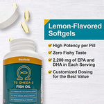 Close-up view of the 2200 mg premium fish oil softgels emphasizing the clean, purified gold appearance of the capsules.