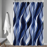 Premium 72x72 inch abstract striped shower curtain with hanging hooks installed
