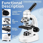 Woehrsh compound optical microscope highlighting the wide field ten times and twenty-five times interchangeable eyepieces.