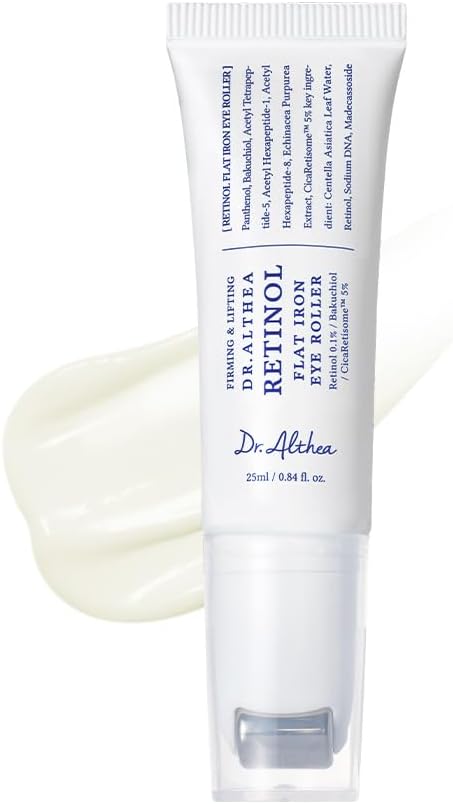 Dr. Althea Retinol Flat Iron Eye Roller front packaging with built-in gua sha tip view