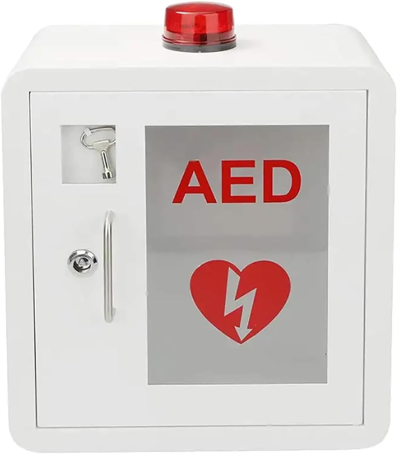AED Wall Mounted Storage Cabinet, Steel Storage Cabinet with Snap Lock, Outdoor Wall-mounted AED Alarm Box, Flashing Alarm Light, Stainless Steel Handle, for Emergency At Home, Office and Public Place - Image 1
