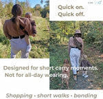 Lightweight breathable baby carrier sling folded compactly for travel.