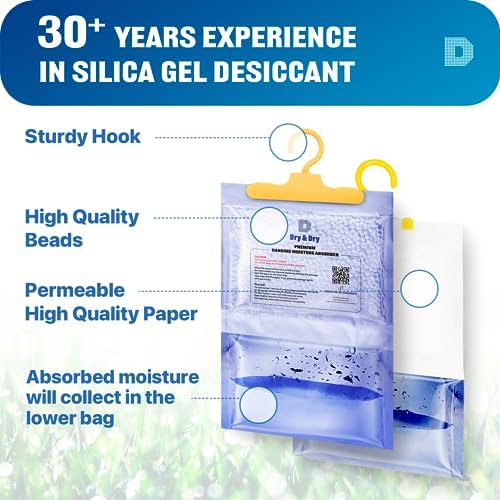 Close up of Dry & Dry 14 ounce moisture absorber packaging with usage instructions.