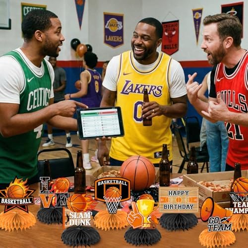 Basketball baby shower table decoration arrangement