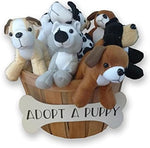 Detailed view of the reinforced stitching and durable seams on the mini plush puppies