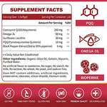 Side view of ZEBORA CoQ10 120 servings packaging showcasing high absorption benefits and GMP certification details