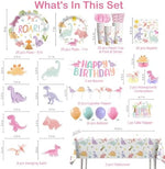 Pink watercolor dinosaur themed birthday banner for girls