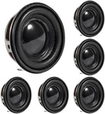 DWEII three watt four ohm miniature stereo speakers displaying the black paper cone cap design