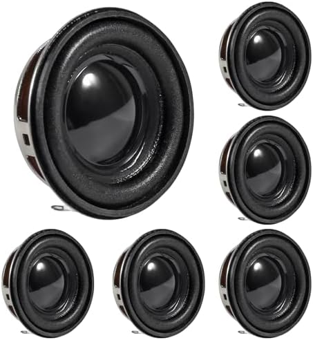 DWEII three watt four ohm miniature stereo speakers displaying the black paper cone cap design