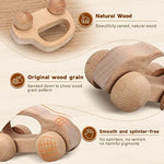 Close-up of the securely attached large wooden wheels and rounded edges