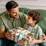 Gamer themed presents wrapped beautifully with pixel art wrapping paper