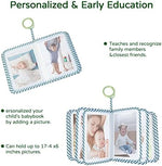 Boczif soft fabric memory book opened to show clear photo pockets holding family pictures