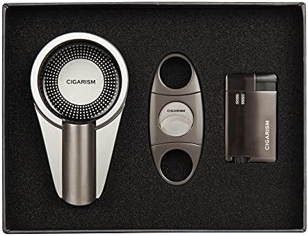 CIGARISM luxury 3 piece smoking set layout on a dark premium background