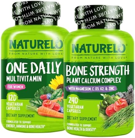 NATURELO calcium supplement and women's multivitamin bundle front view product packaging