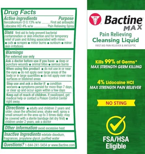 Bactine MAX antiseptic numbing spray four pack bottles arranged vertically for household first aid