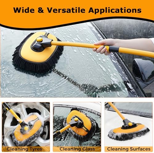Detached WillingHeart yellow microfiber chenille mop head being used as a handheld detailing mitt for car interior cleaning