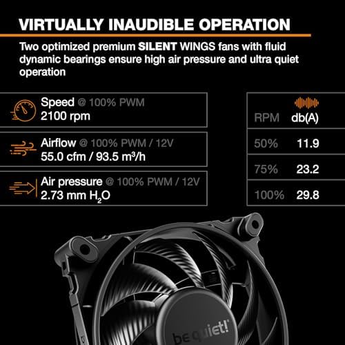 Top down look at the detachable mesh cover and integrated speed switch on the be quiet CPU cooler.