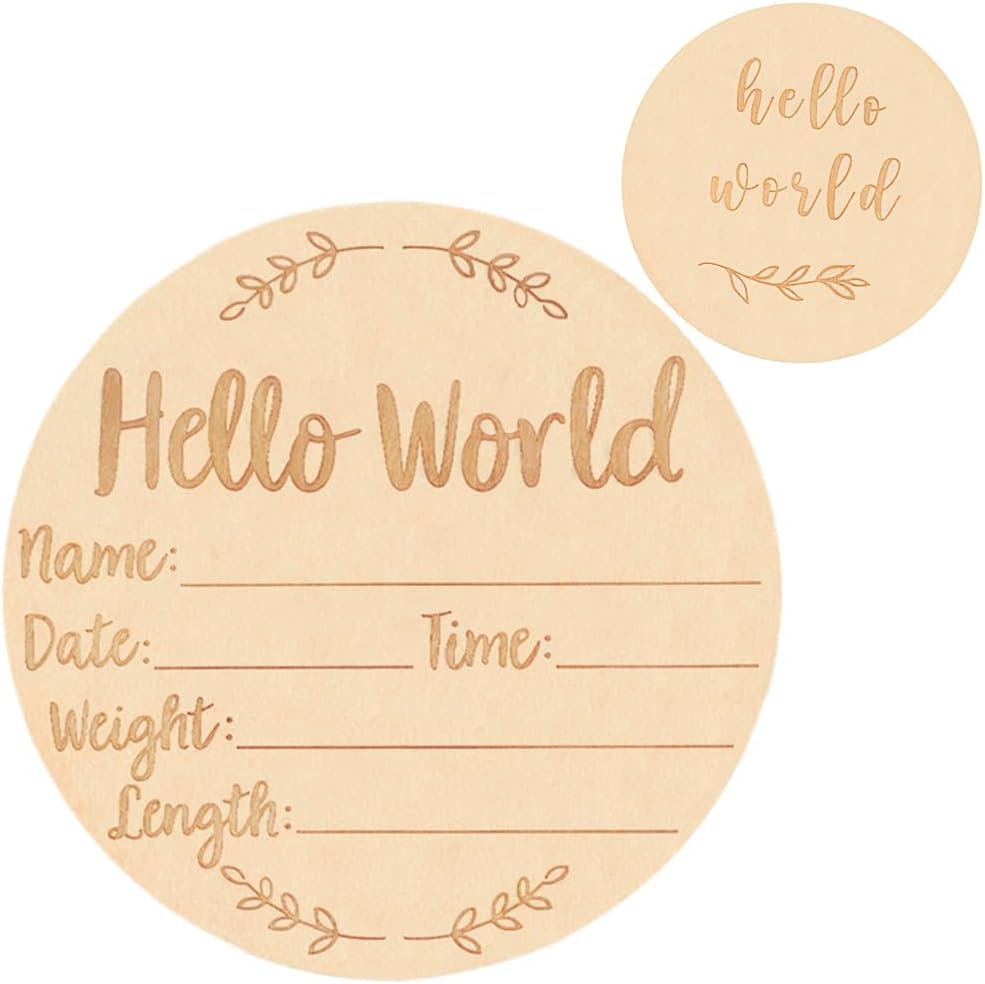 ATOPXiNG wooden baby announcement sign front view hello world text