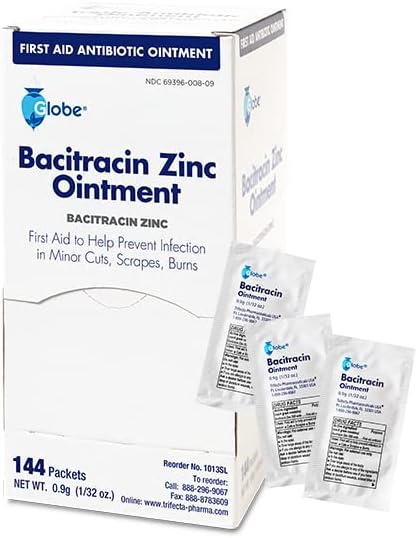 Globe (144 Packets) Bacitracin Antibiotic Zinc Ointment 0.9g Packet. First Aid to Prevent and heal infections for Minor cuts, scrapes and Burns. - Image 1