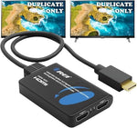 Orei 1-in-2-out media distributor displaying active power status indicators